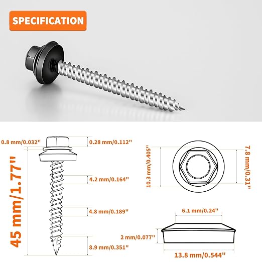 60 PCS #10 x 1-3/4" Hex Head Metal Roofing Screws con Par de Bits miniatura 2