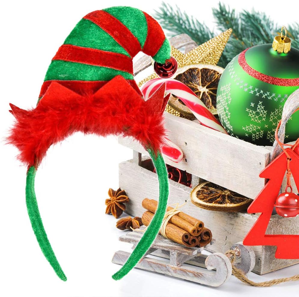 Beaupretty Christmas Elf Hat Headband 3D Elf Hat with Bells Holiday Party Headwear Accessory for Xmas Costume Party Decoration