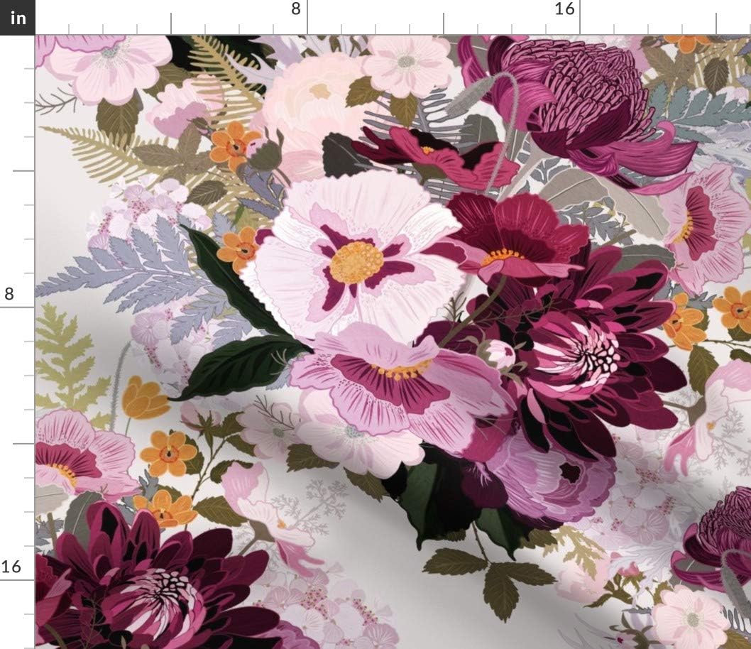 Spoonflower Fabric - Romantic Floral Purple Peonies Maximalist Chintz Wild Roses Summer Printed on Petal Signature Cotton Fabric by The Yard - Sewing Quilting Apparel Crafts Decor