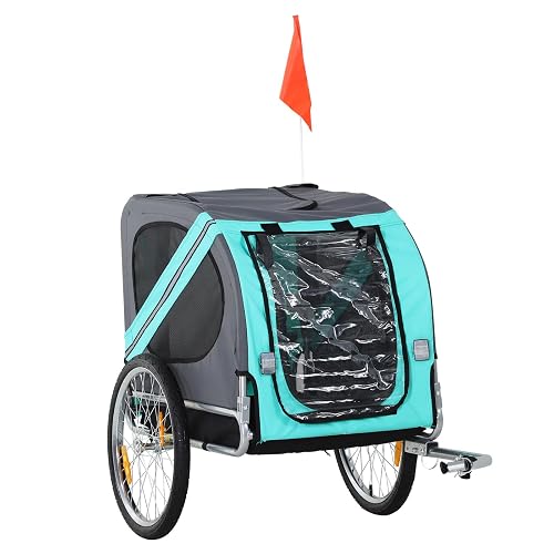 PawHut Remolque Bicicleta Perros Mascota con Anillo Bandera Reflector de Seguridad Remolque Bici Cabina…