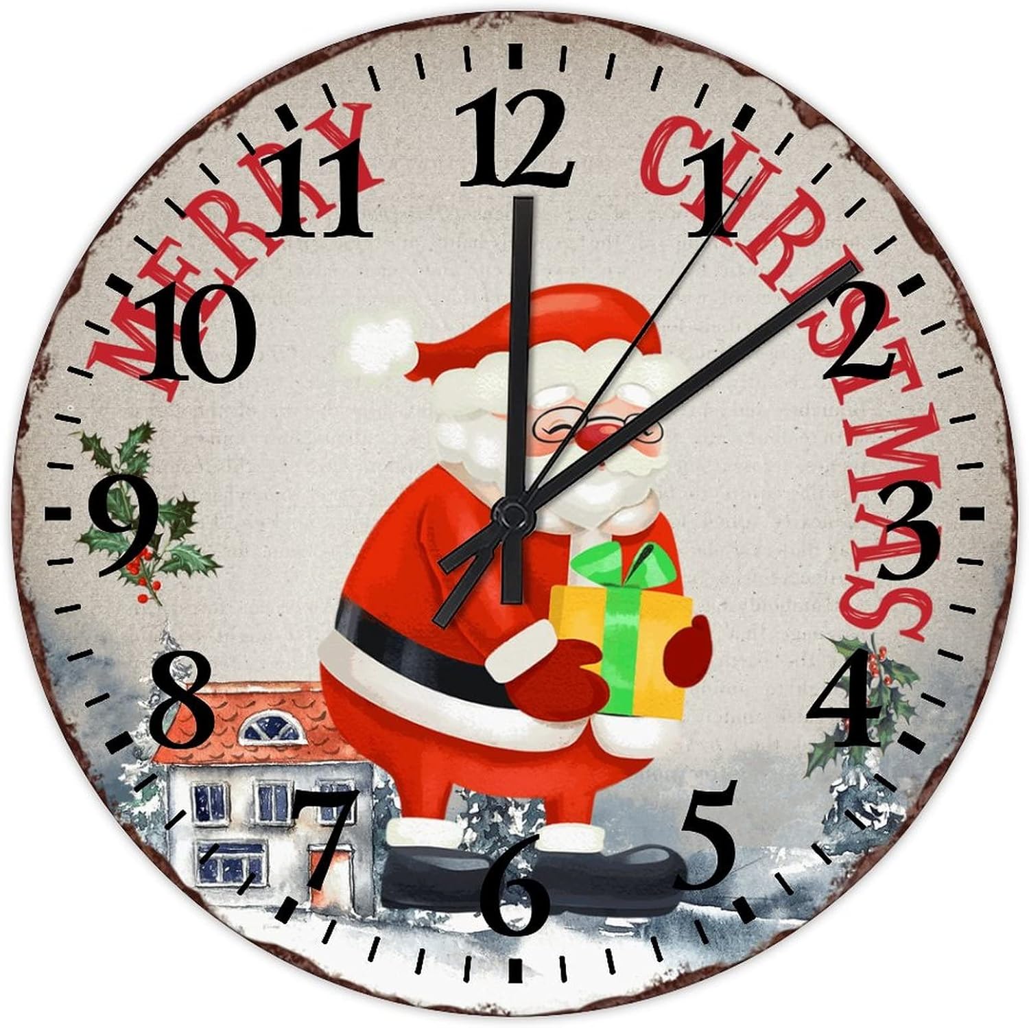 Clocks Merry Christmas Santa Claus Bedroom Decorations Silent Non Ticking Arabic Numbers Vintage Christmas Santa Claus Round Clock for Kids Room and Kitchen 15 Inch