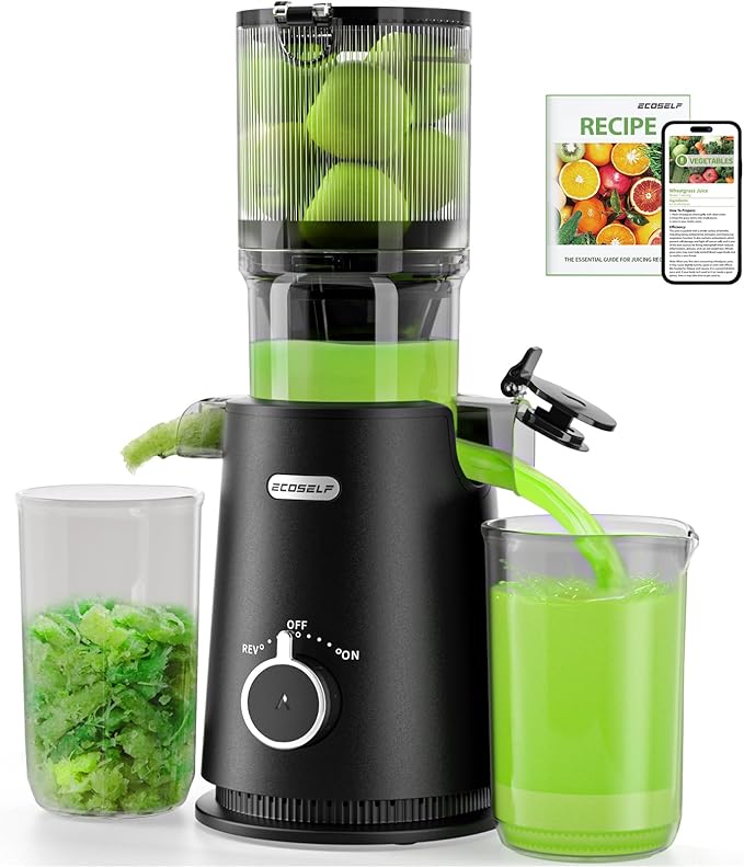 Cold Press Juicer Easy to Clean, with Wide Mouth & Large Feed Chute, Professional Juicer Machines For Whole Fruits & Vegetables, Self Feeding for Juice Extractor Machine, High Juice Yield