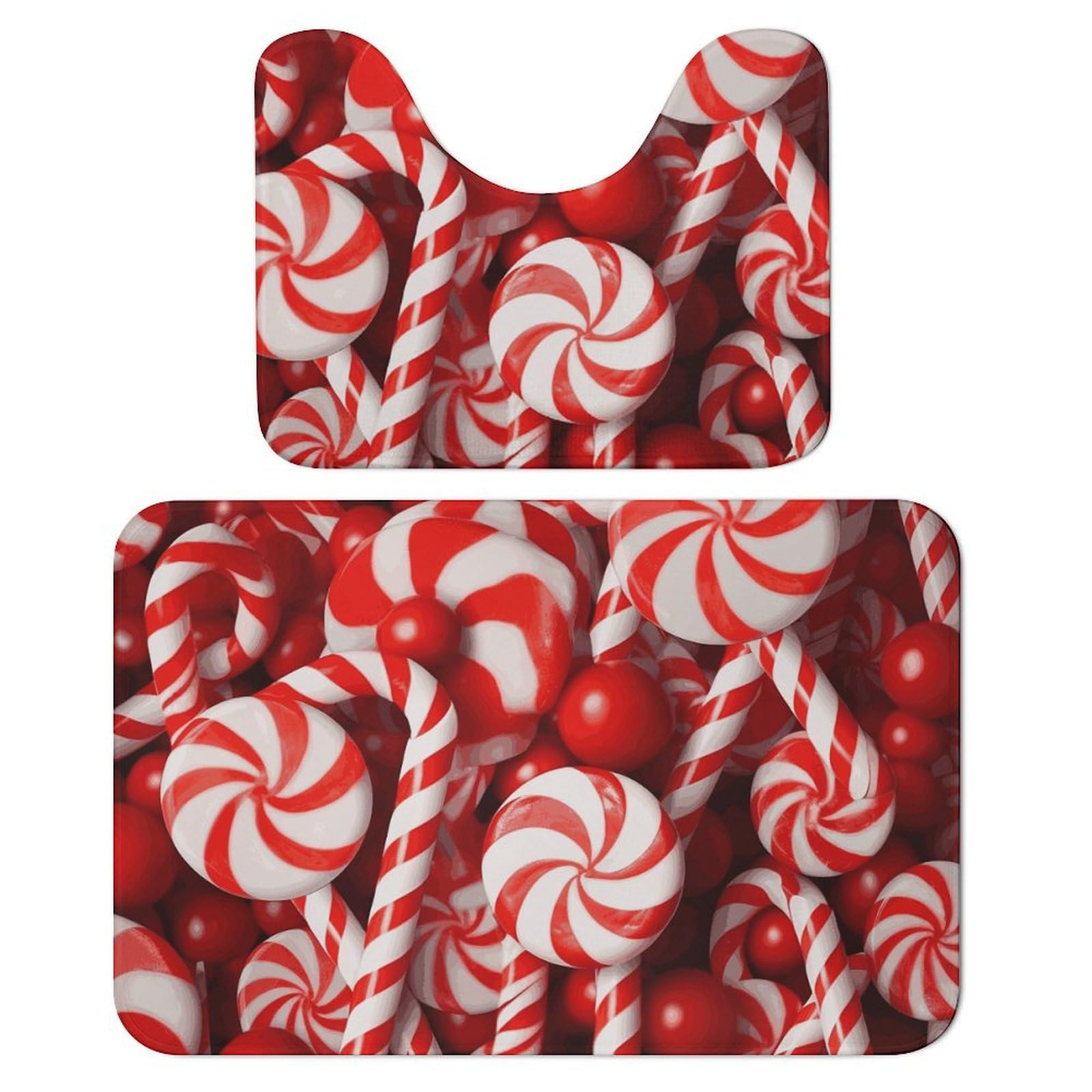 Tapis de toilette doux Candy Canes anti sol mouillé pour salle de bain en U