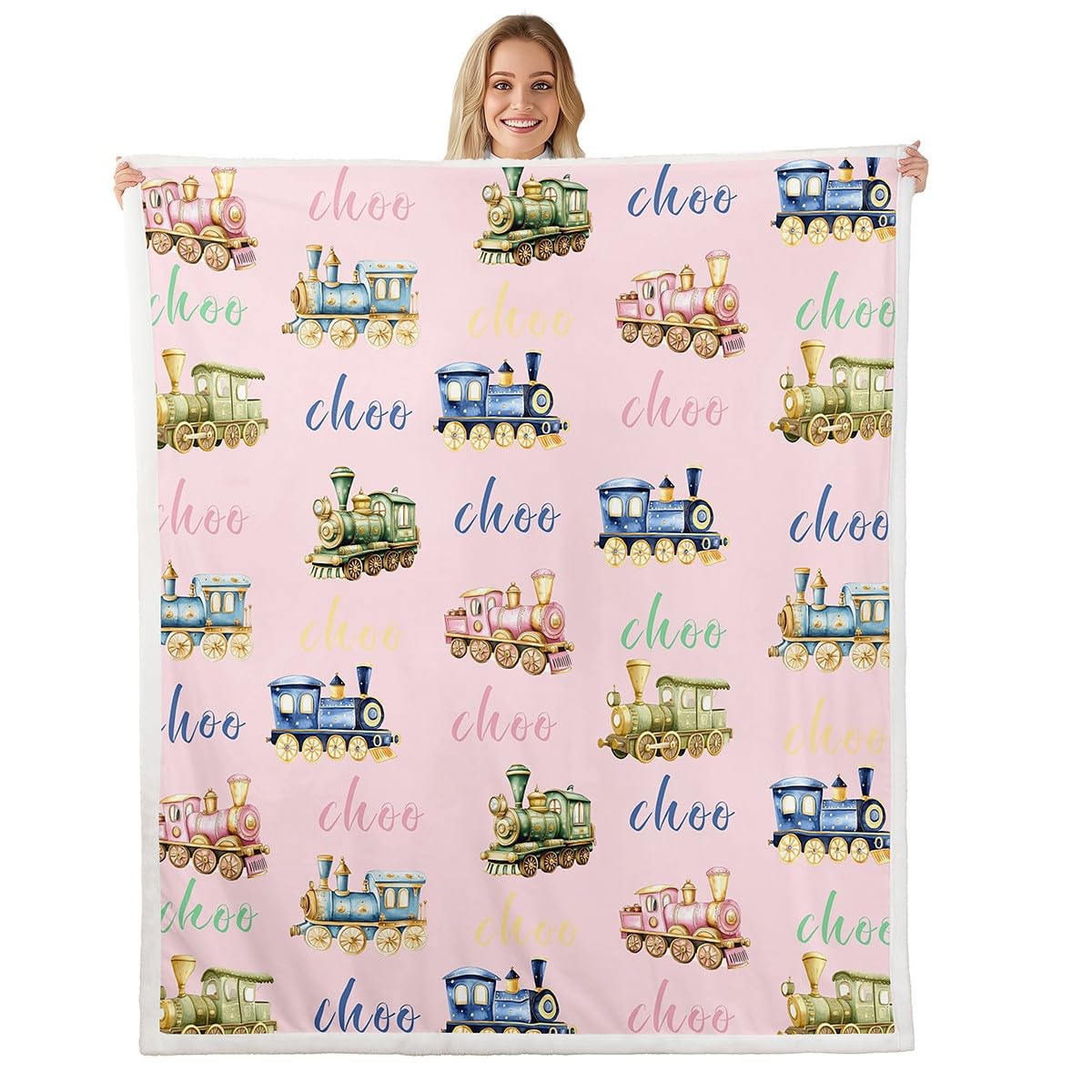 Couverture en polaire rose Choochoo locomotive pour lit enfant 127x152 cm