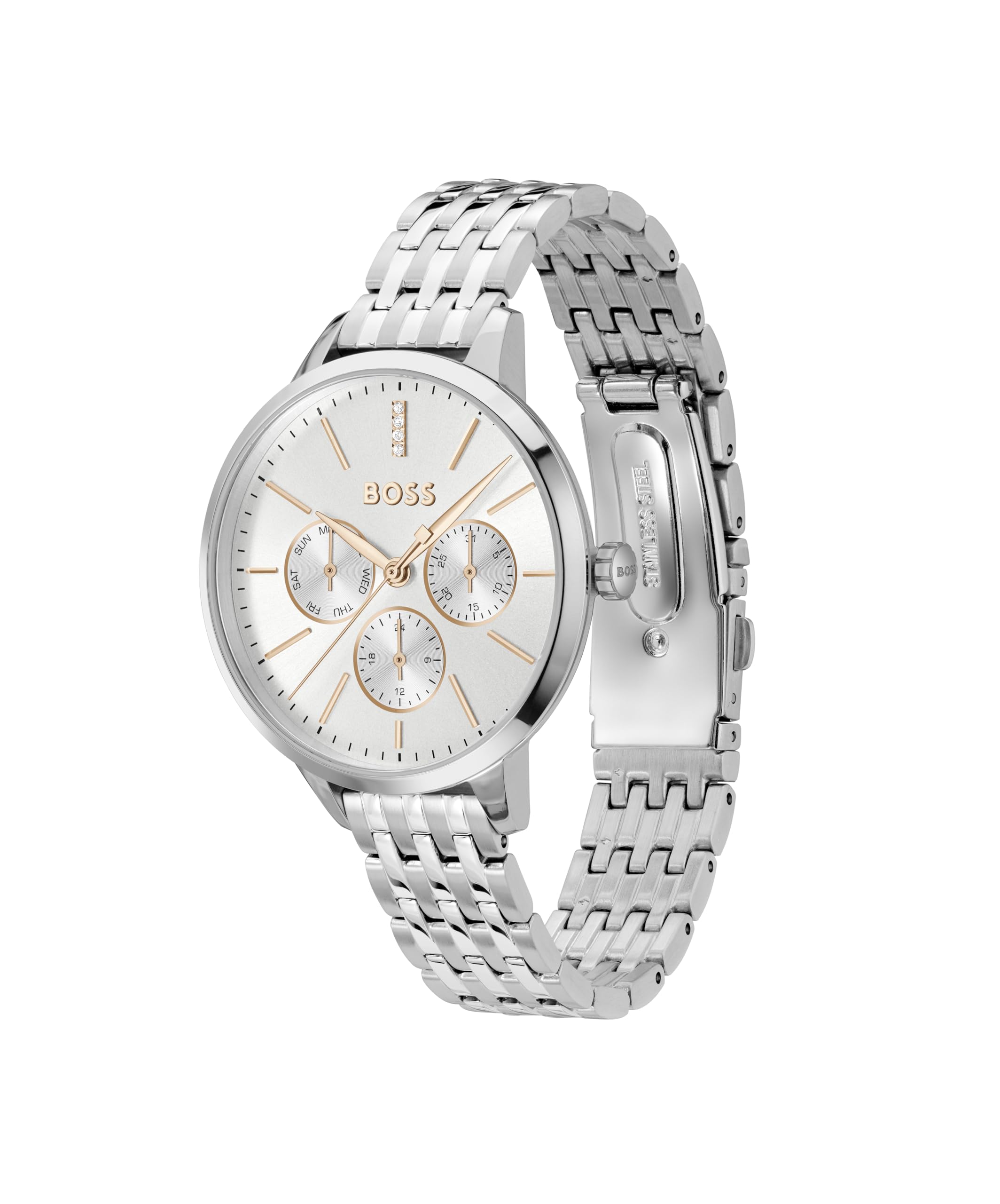 BOSS Multi Zifferblatt Quarz Uhr für Damen Kollektion Symphony mit Edelstahl- oder Lederarmband