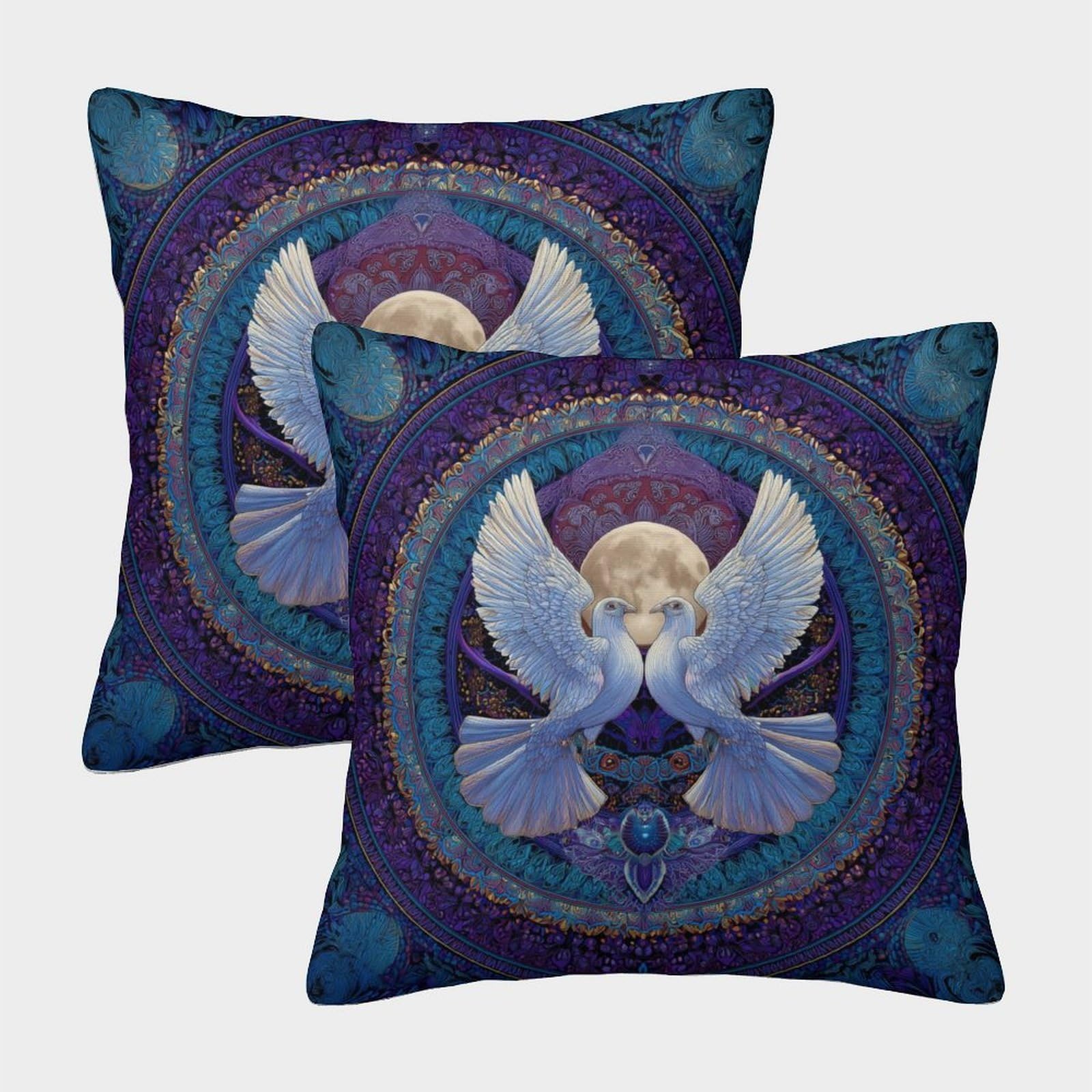 kaiyun 2 Pack Dove Harmony Style Luxury Digital Printed Soft 3D Themed Square Cushion Cover 40x40cm