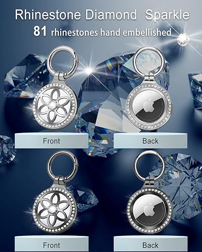 Miniatura 2 de DEERLET Soporte para Airtag, Llavero de Metal con Insignia de Diamantes de Imitación para Airtag, Soporte para Air Tag con Diamantes Brillantes para