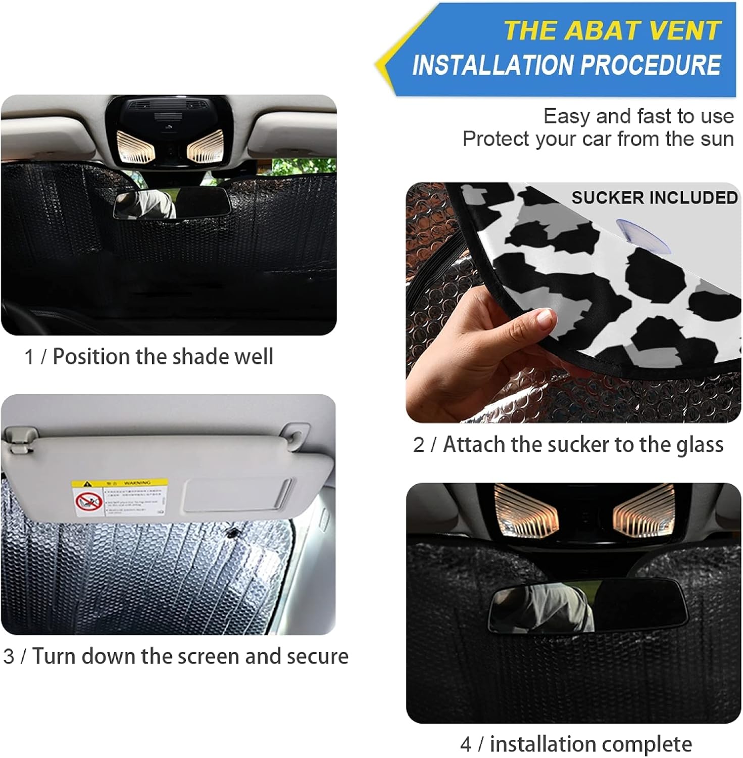 Car Windshield Sunshade Black and White Leopard Trucks Auto Blocks Sun Visor Keep Your Vehicle Cool UV and Heat Reflector