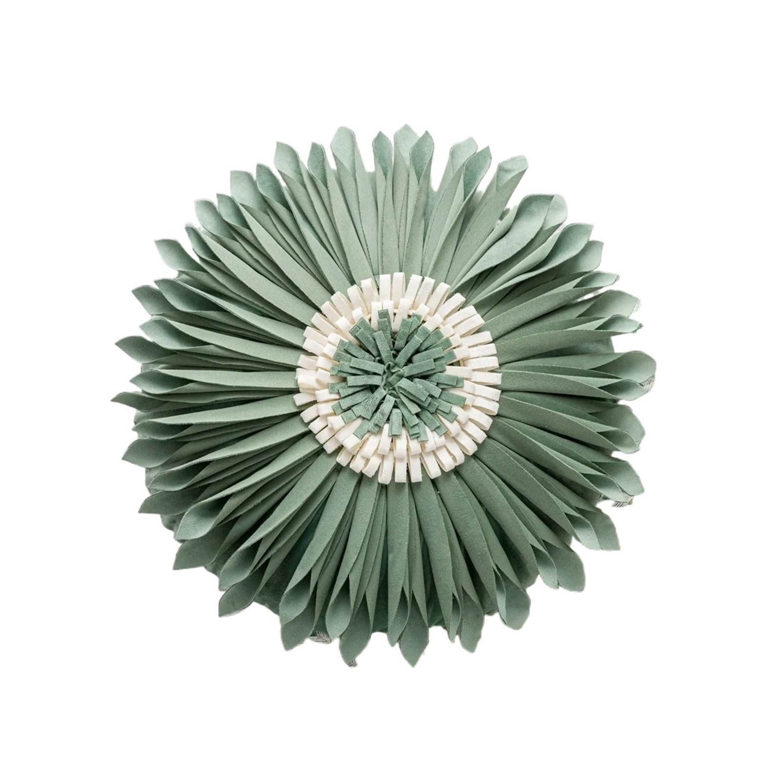 LCKKJHG Velvet 3D Three-dimensional Chrysanthemum Cushion Cover Manual Splice Pillowcase White Round Pillow Covers(Green2)