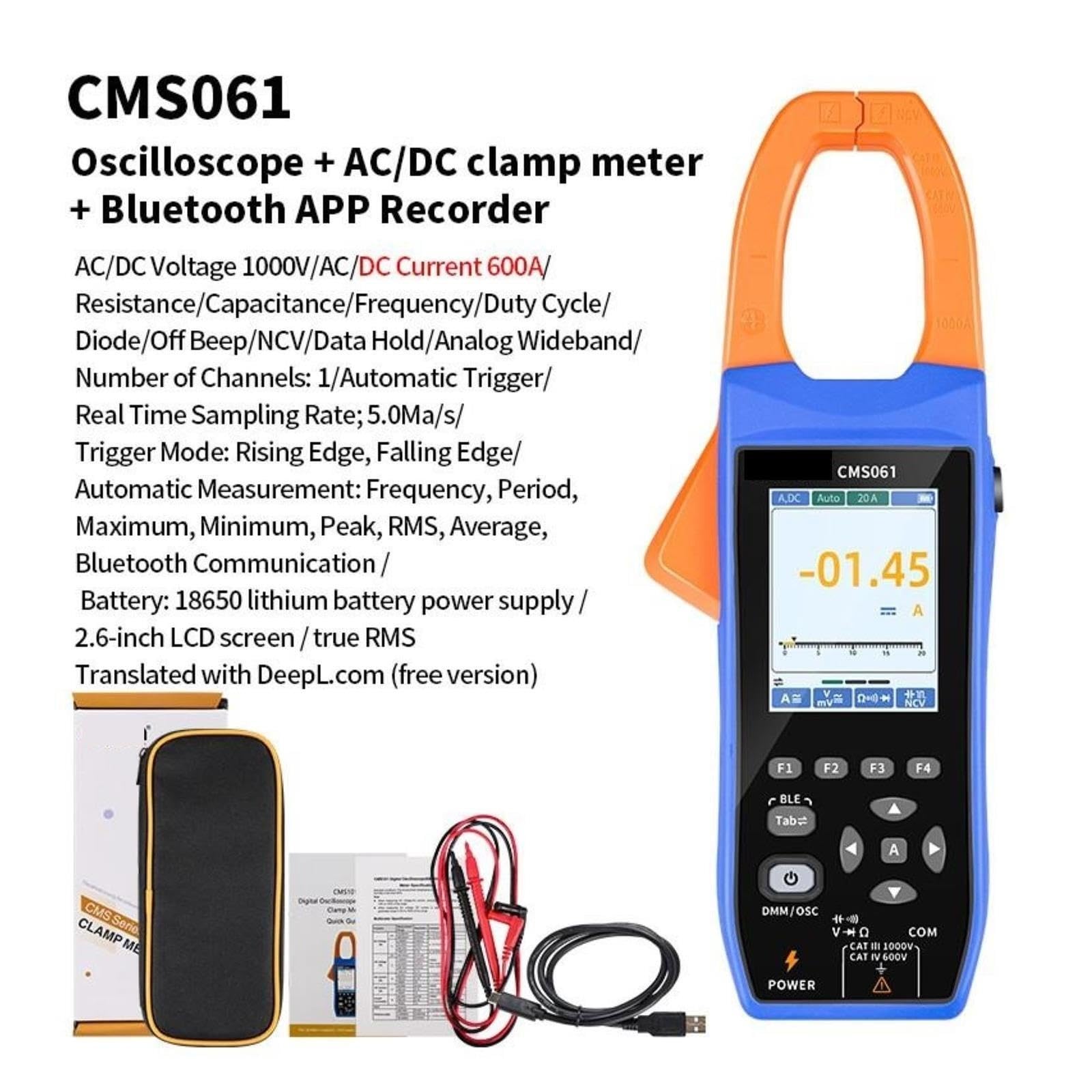 Osciloscopio Digital Medidor de Abrazadera osciloscopio Digital 1000A CMS101 CMS106 Registrador Voltaje Bluetooth(CMS061)