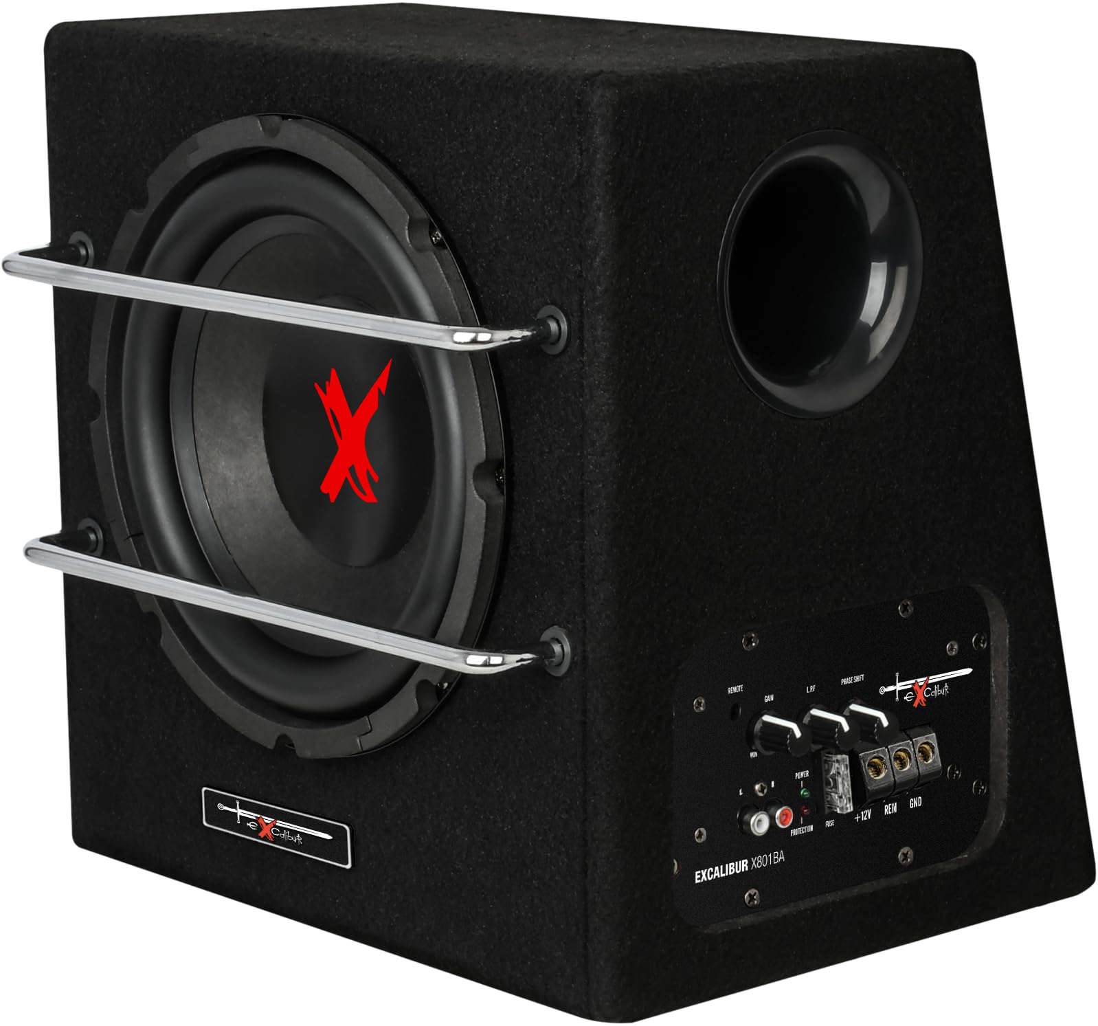 Excalibur X801BA Subwoofer Coche Activo 8" 20cm Caja Bass Reflex con Amplificador Integrado Potencia MAX Compacto Audio Automóvil Bombo Graves Maletero Instalación Fácil Negro