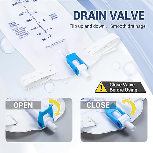 Miniatura 5 de Paquete de 5 bolsas de 16.9 fl oz, bolsa de drenaje urinario con tubo flexible de 17.7 pulgadas, correas ajustables con botones, antifugas, diseño