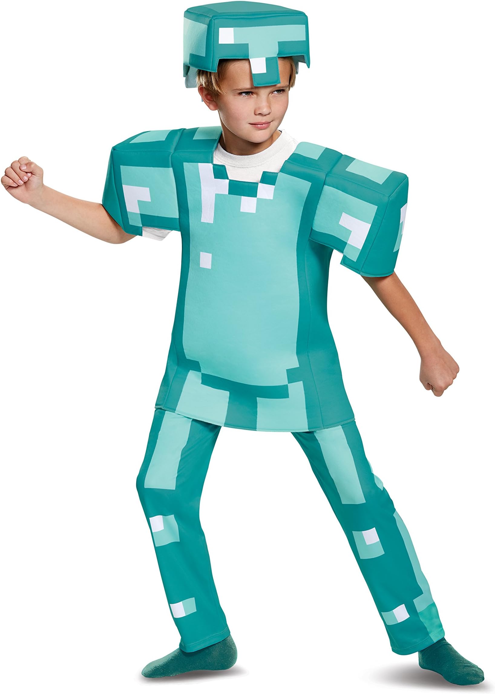 DISGUISE Official Deluxe Diamond Armour Minecraft Costume Kids - Made With Super Soft Material - Christmas Halloween Costumes For Kids Fancy Dress Up Outfit