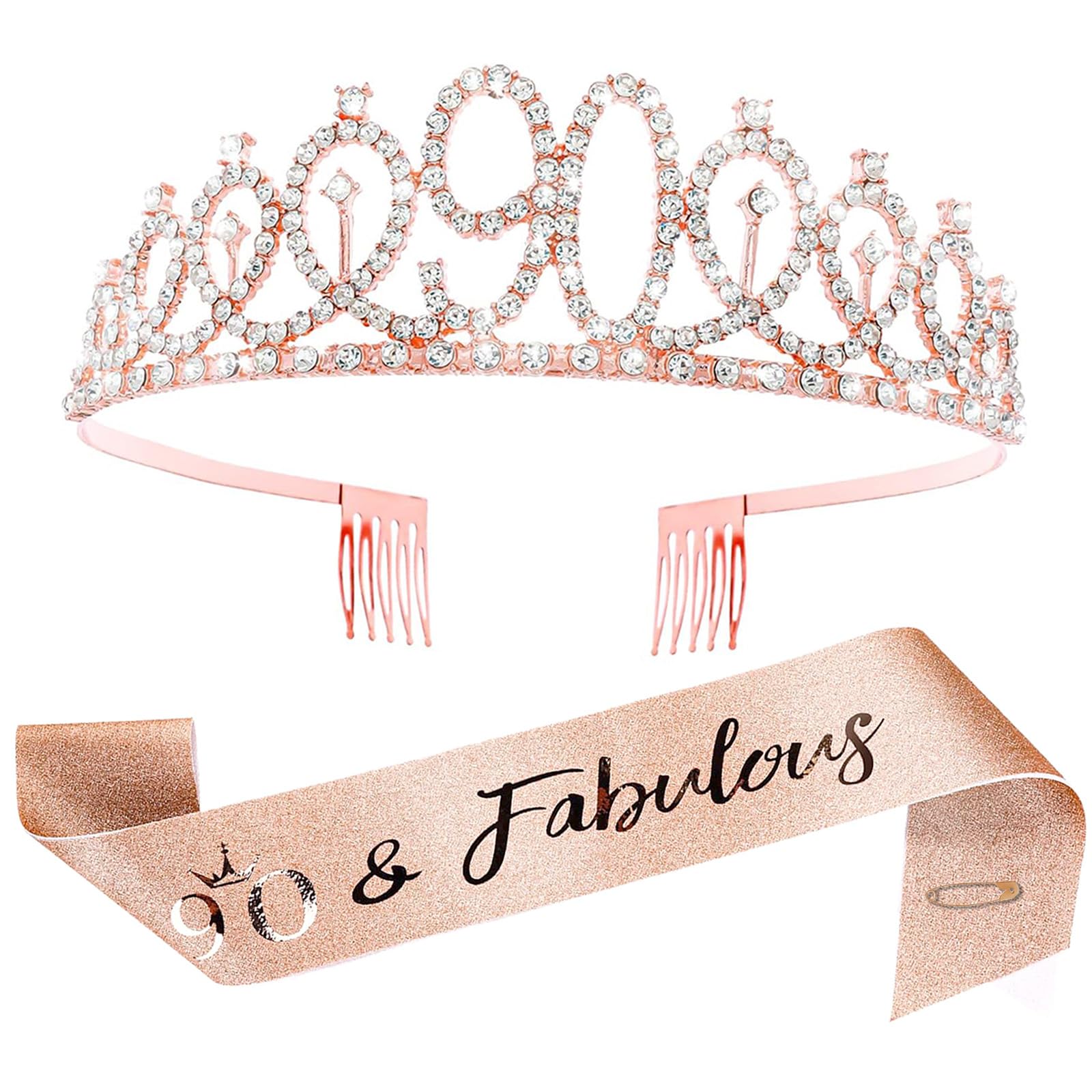 80th Birthday Sash and Tiara for Women, 80 Rose Gold Sash Crown with Rhinestones, Sash Tiara Gifts for 80 years old Woman, Suitable for Women Happy 80th Party Decorations (80th Birthday)