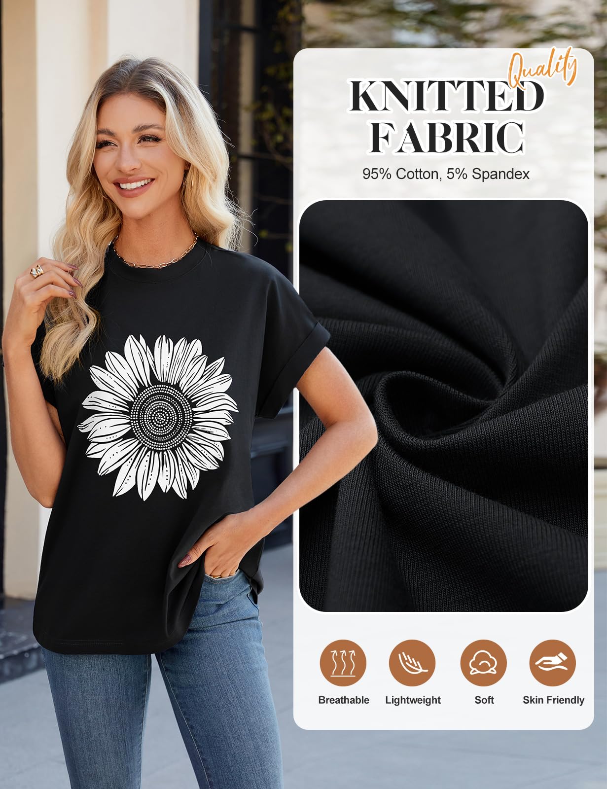Xnova Koszulka damska w paski, na lato, krótki rękaw, okrągły dekolt, oversize, luźna bluzka basic, luźna bluzka na lato