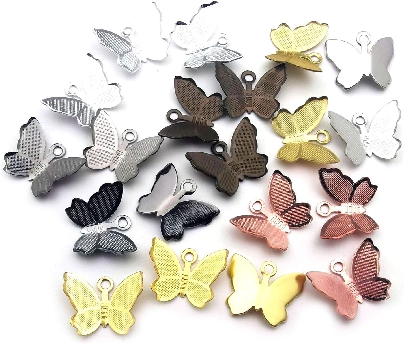 Youdiyla 105pcs Tiny Butterfly Charms, 7 Colors, 11X13mm, Small Mini Brass Butterfly Insect Charm Metal Pendant Supplies Craft Findings for Jewelry Making (HM256)