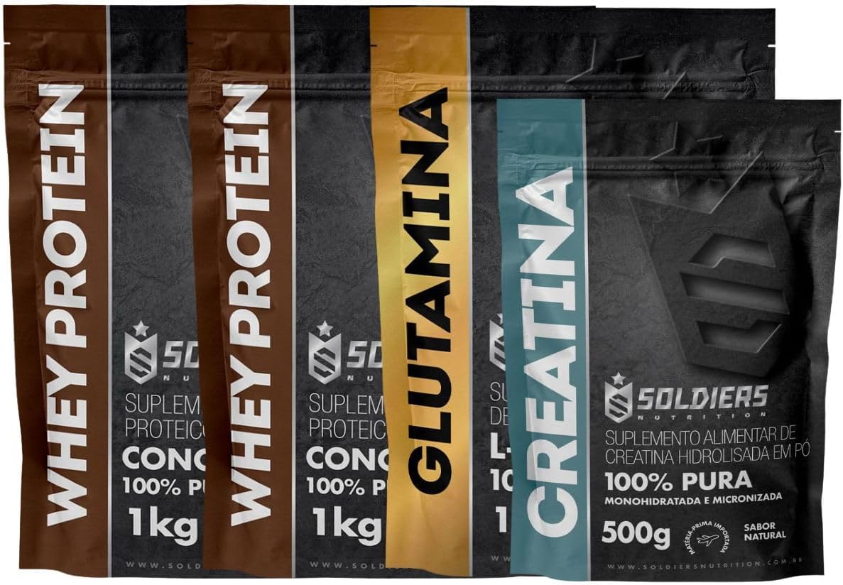 Kit: Whey Protein Concentrado 5kg + Glutamina 1kg + Creatina Monohidratada 500g – 100% Importado – Soldiers Nutrition Sa