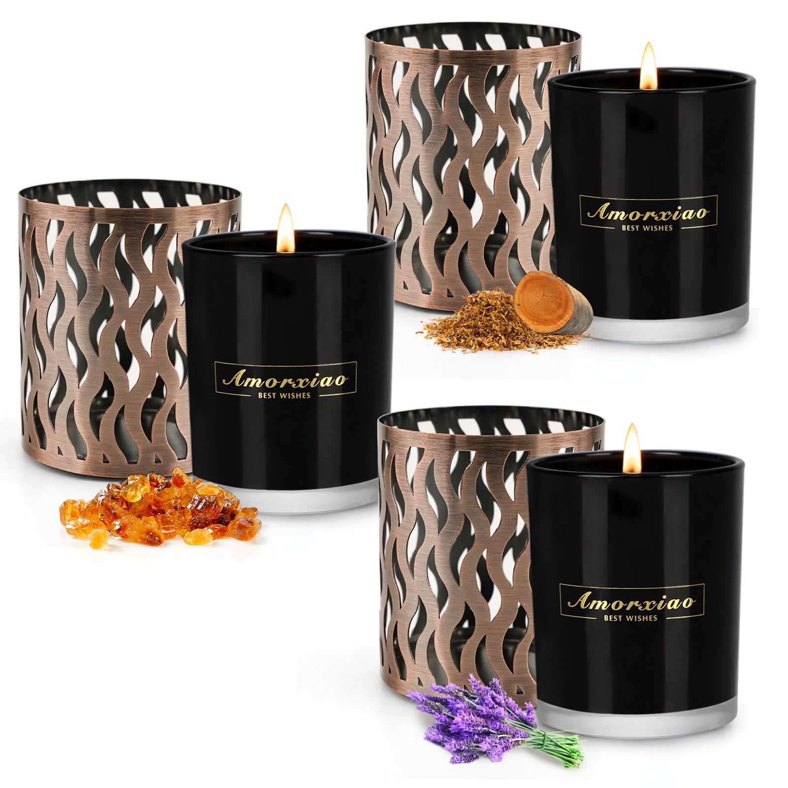 Velas Regalos para Mujer Juego de 6, 5.64oz * 3 Velas Perfumadas Grandes con 3 Candelabros de Metal, Vela de Cera de Soja Natural de Larga Duración de 200 Horas Regalo para el Día de San Valentín