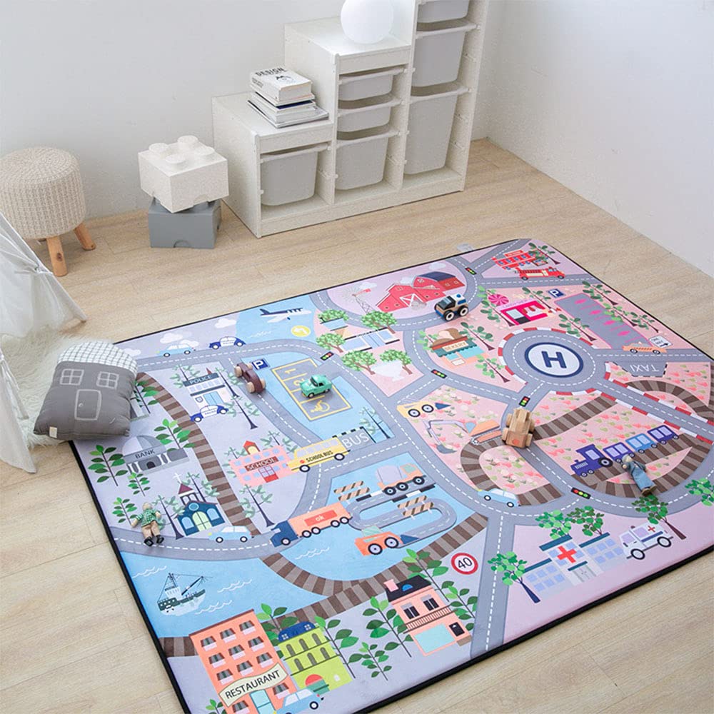 Hiseng Alfombrilla de Juego para Bebés, Estera de Arrastre para Bebé, Alfombra de Poliéster Gateo Infantil Lavable Antideslizante, Plegable Crawl Mat Niños Playmat (150x195cm,Camino)
