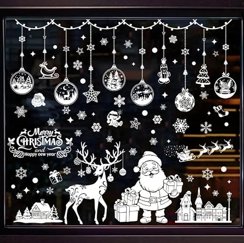 (9 feuilles) Tomario 202 grands autocollants de Noël pour fenêtres, autocollants réutilisables double face avec motif flocons de neige pour la décoration de Noël à la maison ou au bureau