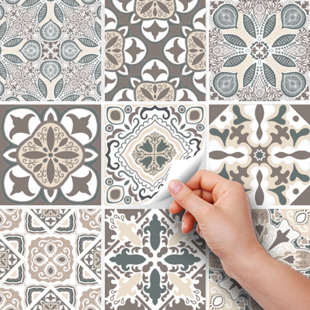 RE-COVERTILES - Adesivi per Piastrelle Bagno e Cucina 12 Pz 15x15 cm - PS00025 Decorazione murale in PVC impermeabile mattonelle mosaico stile cementine Azulejos