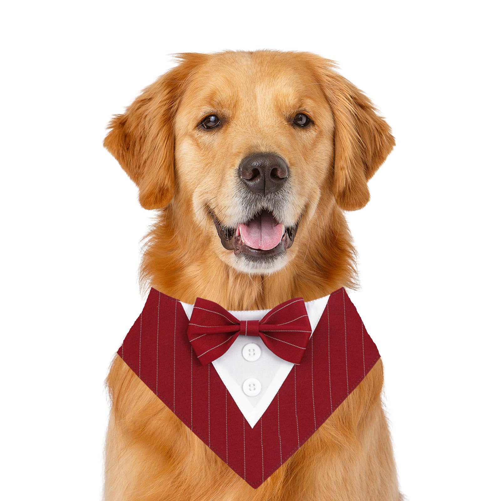 Dog Wedding Bandana,Formal Pet Tuxedo Bow Tie Triangular Scarf Adjustable Dog Birthday Party Bib Valentines Bowtie Scarf_L(Red Stripe)