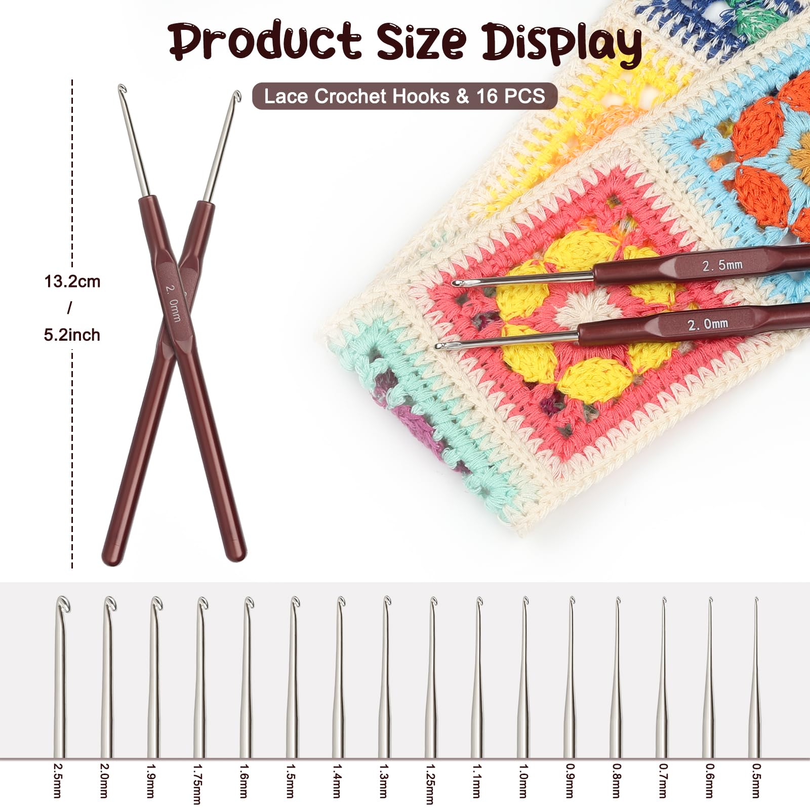 Set 9 Uncinetti Per Pizzo - Misure 0.8-2.75mm, Con Impugnatura Ergonomica, Per Lavori Fini E Principianti - Foto 11