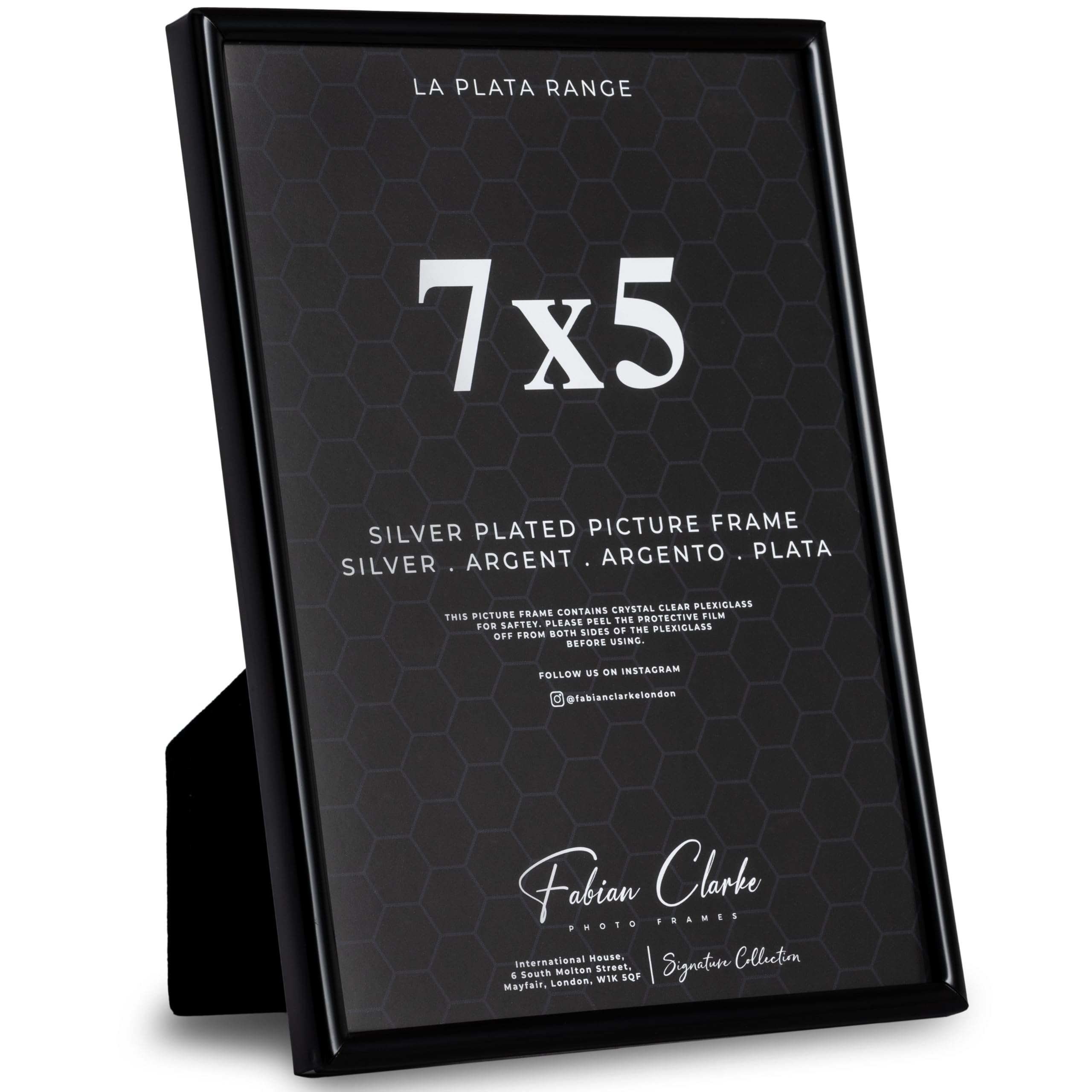 Fabian Clarke London 7X5 Black Photo Frame Picture Frame Plain Metal Gloss Black Finish And Tarnish Protected For Wedding Picture Or Family Photos (7X5)