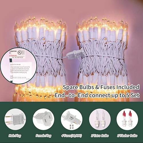 Miniatura 2 de LAMPHOME Luces de Navidad súper brillantes extensibles de color blanco cálido, decoración de 100 luces de 19.6 pies con certificación UL, juego de