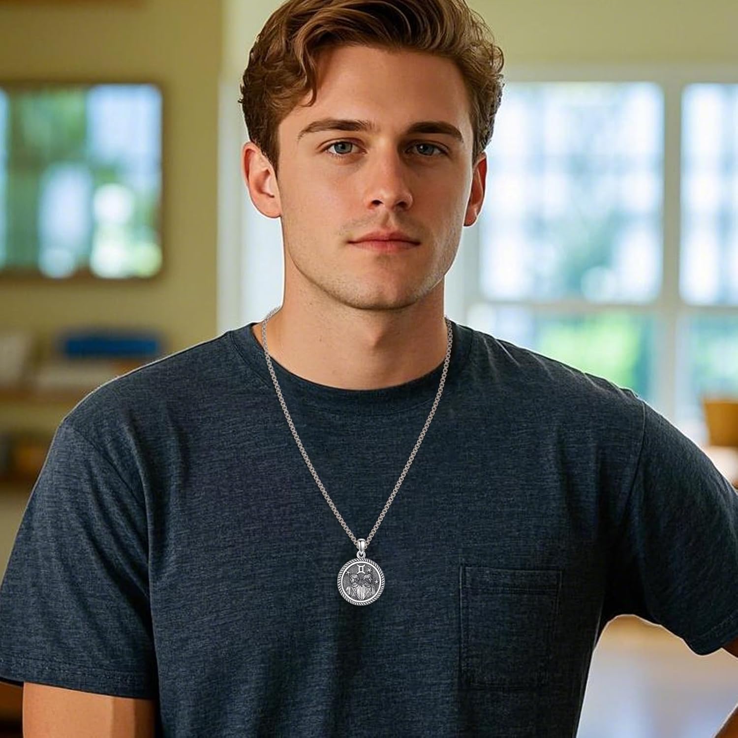 URONE Gemini Necklace 925 Sterling Silver Gemini Pendant And Chain Constellation Necklace Zodiac Jewelry Birthday Gifts for Women Men - Image 5