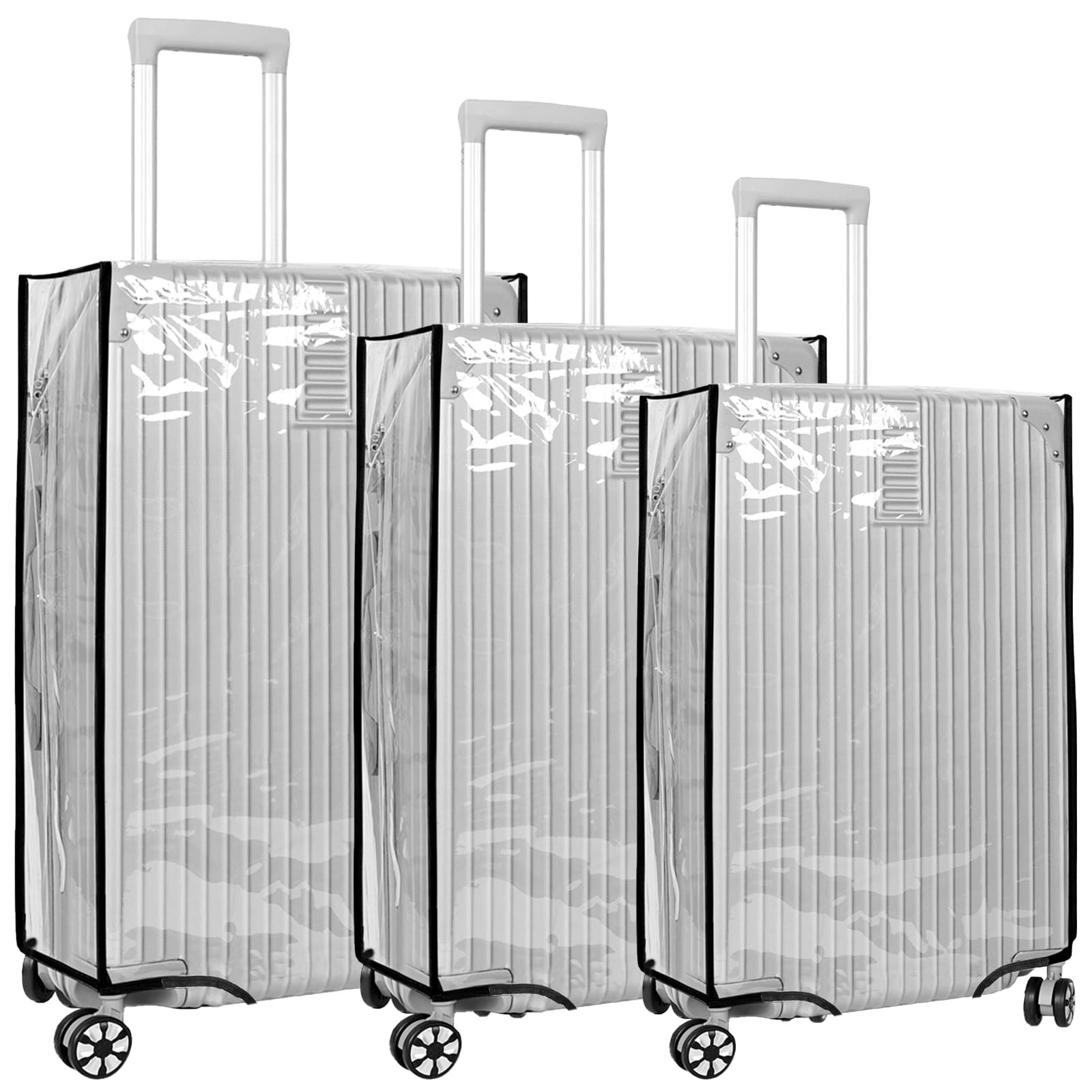 Lulobtg Clear 3 Pcs Pvc Suitcase Cover Protectors 20/24/28Inch Pvc Luggage Cover Waterproof Travel Wrap Luggage Covers Protectors For Wheeled Suitcases Travel ﻿