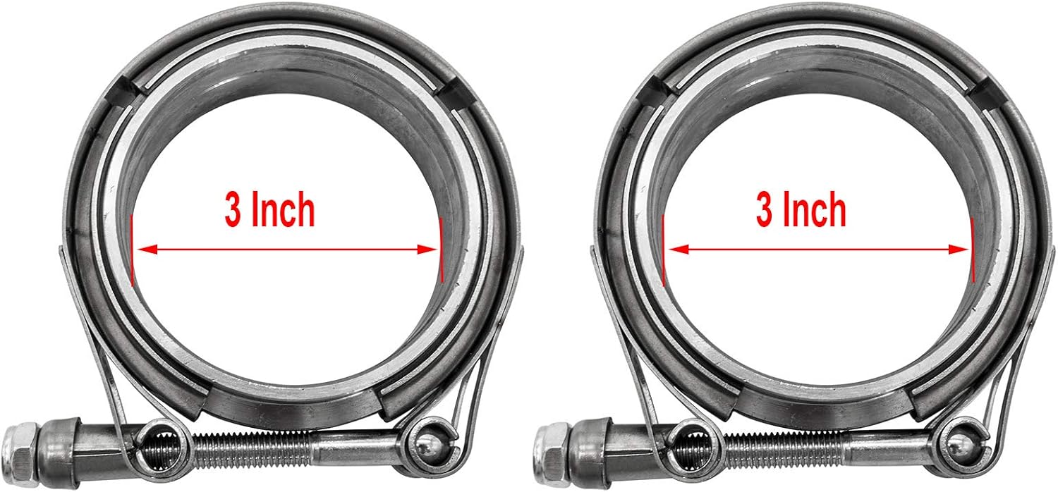 2X 3" Inch Stainless Steel V-Band Bolt Clamp with 2 Pcs Male Female Flanges Stainless Steel