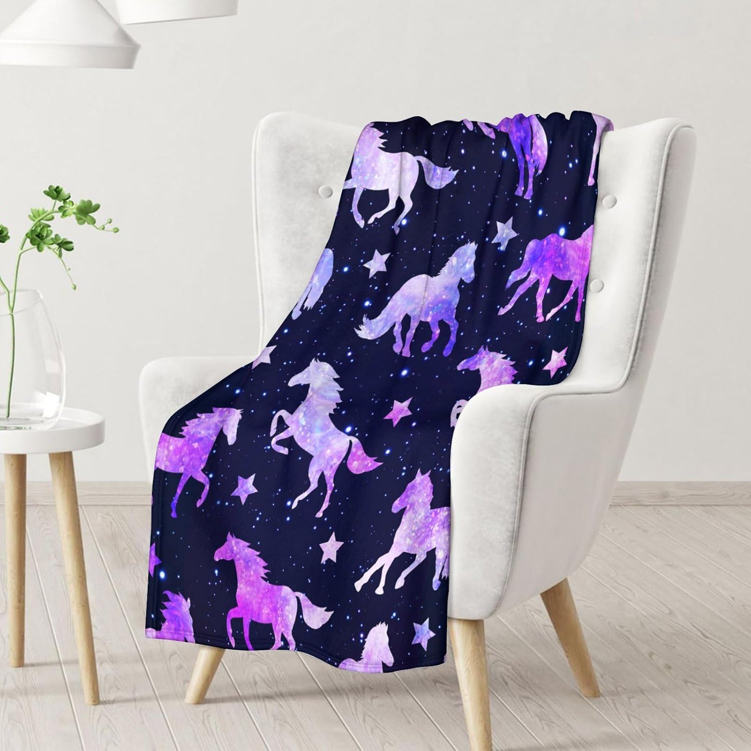 Horse Blanket Gifts - 60x80 Inches Cute Throw for Girls & Boys - Black Soft Fuzzy Plush Horse Blankets for Bed, Couch, Living Room