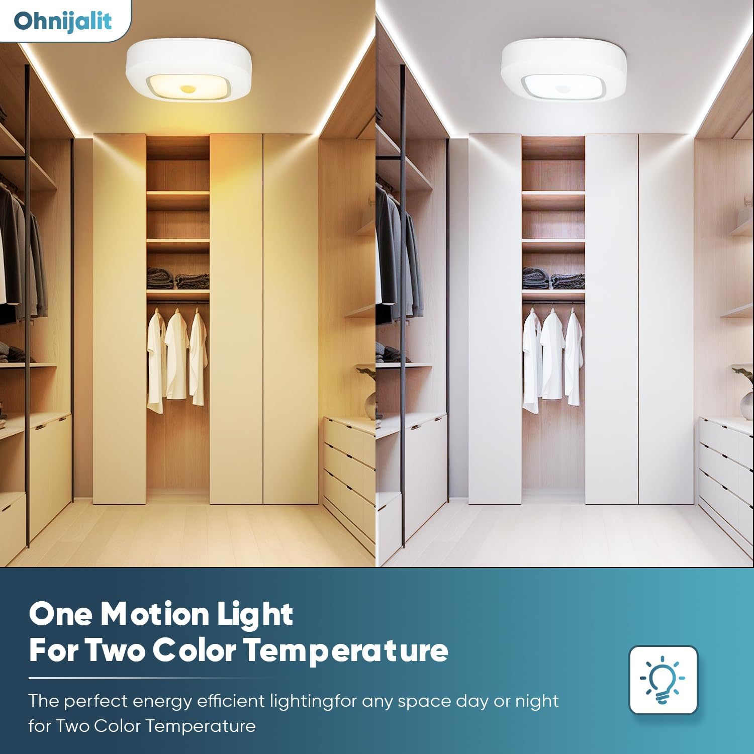 Motion Sensor Light Indoor with Remote, 3000K&6000K Color Changeable Battery Powered Closet Light, 300LM Dimmable Ceiling Light for Closets Shower Garage Hallway