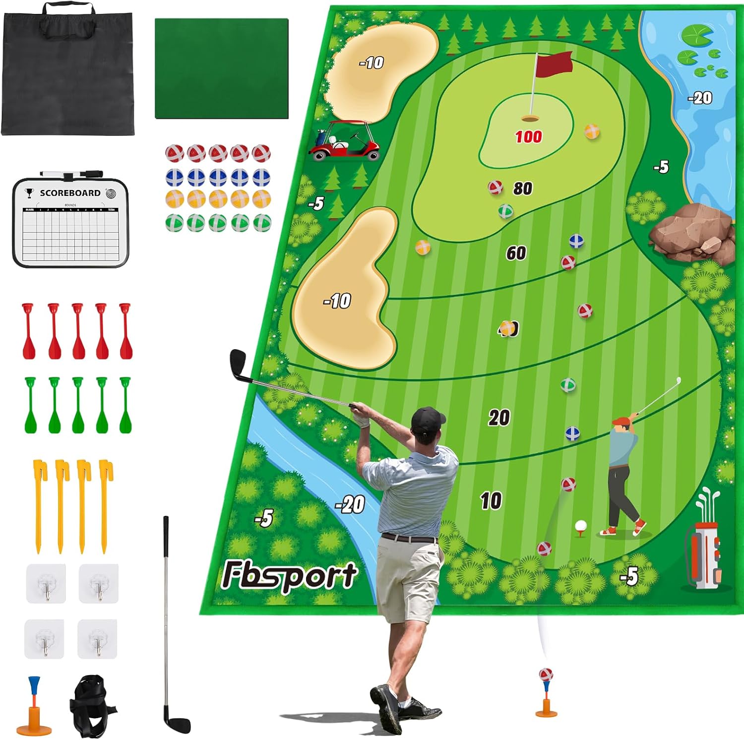 FBSPORT Golf Chipping Game Mat Set 70.1 * 47.2in, Golf Hitting Training