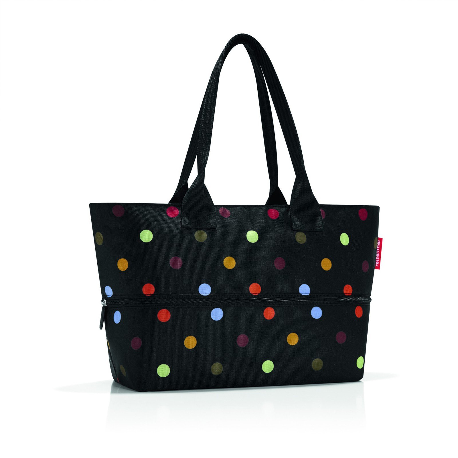 reisenthel shopper M - sac de shopping pour vos courses, 1 poche intérieure zippée, fond du sac carré pour plus de stabilité, ouverture avec fermeture zippée, volume 15l, motif à pois