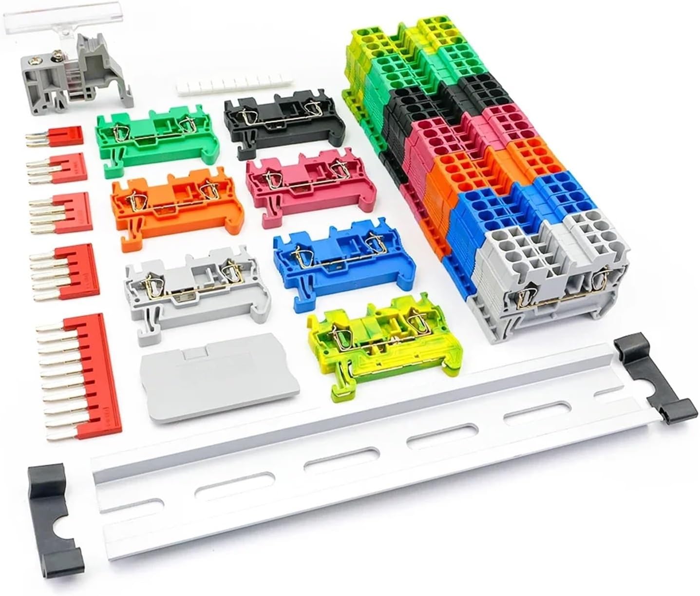ST2.5 Spring Din Rail Terminal Block Kit End Cover Stop Plug-In Jumper Bridge Marker Strip Assembly Combined 12AWG 1Set VUQLDHAYZ