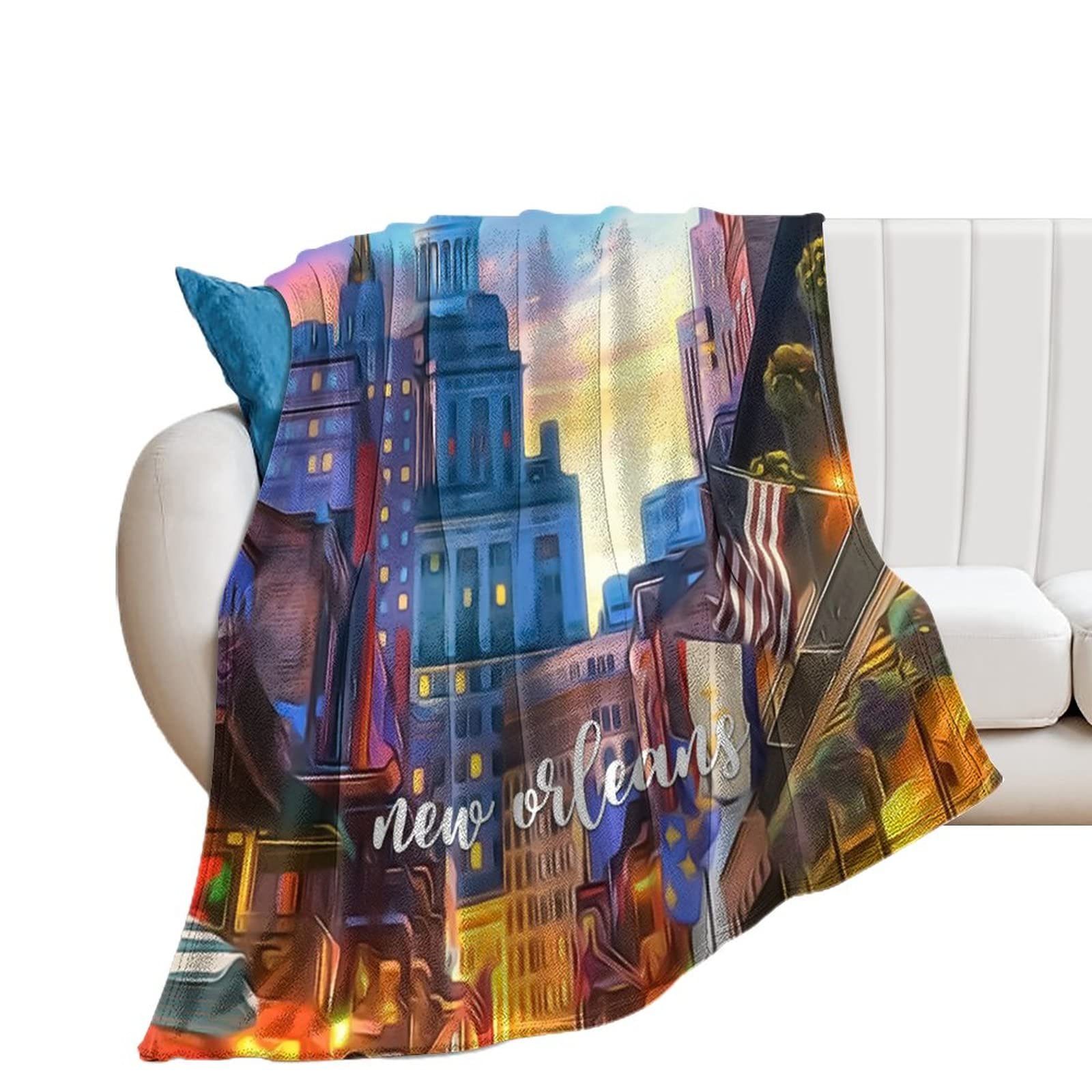 Couverture flanelle Nouvelle-Orléans épaisse et douce au motif urbain raffiné