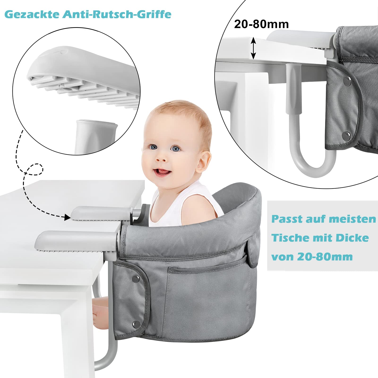 Seggiolone per bebè, seggiolino da tavolo portatile con borsa per il trasporto, sollevatore per sedia da tavolo, sicurezza sedia pieghevole, ideale per casa e in viaggio.