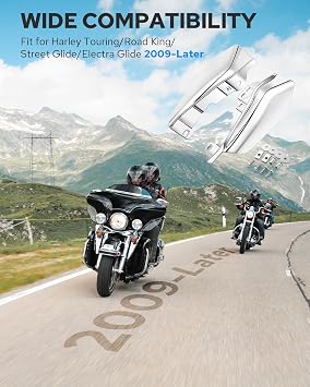 Chrome Mid Frame Air Deflectors Heat Shields Deflector 2009-2024 Compatible for Harley Davidson Touring Street Glide Road Glide Electra Glide Road King Ultra Limited Tri Glide CVO