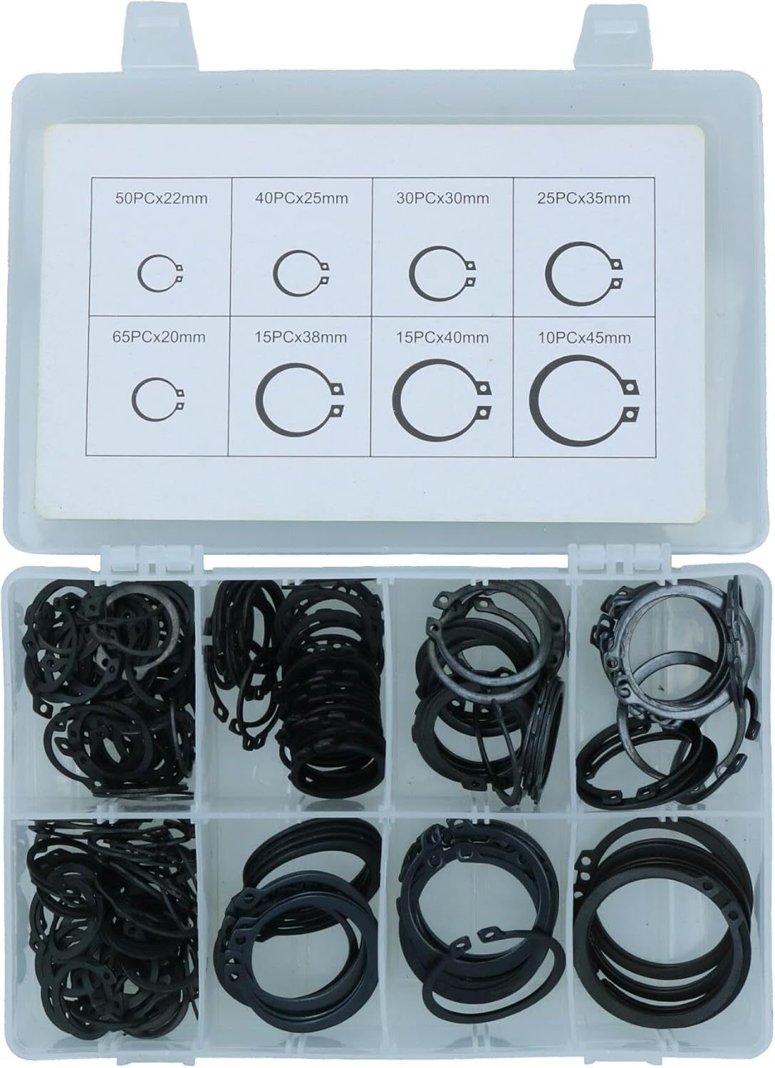 External Circlip/Snap Retaining Ring Assortment Set 250pc 20mm - 45mm AST20