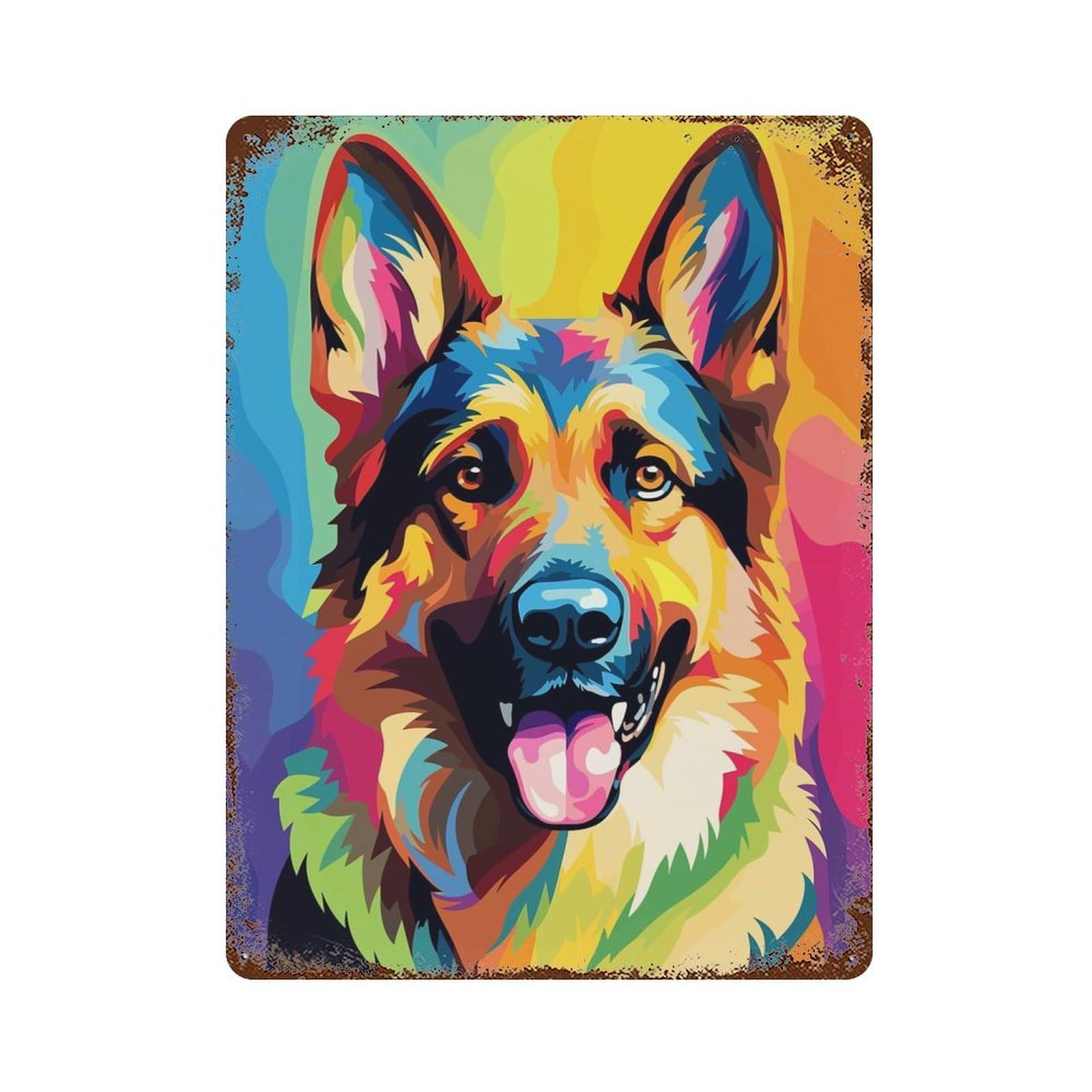 German Shepherd Colorful Retro Metal Sign 15.7"x11.8", Rustic Home Decor for Garage, Pub Or Kitchen