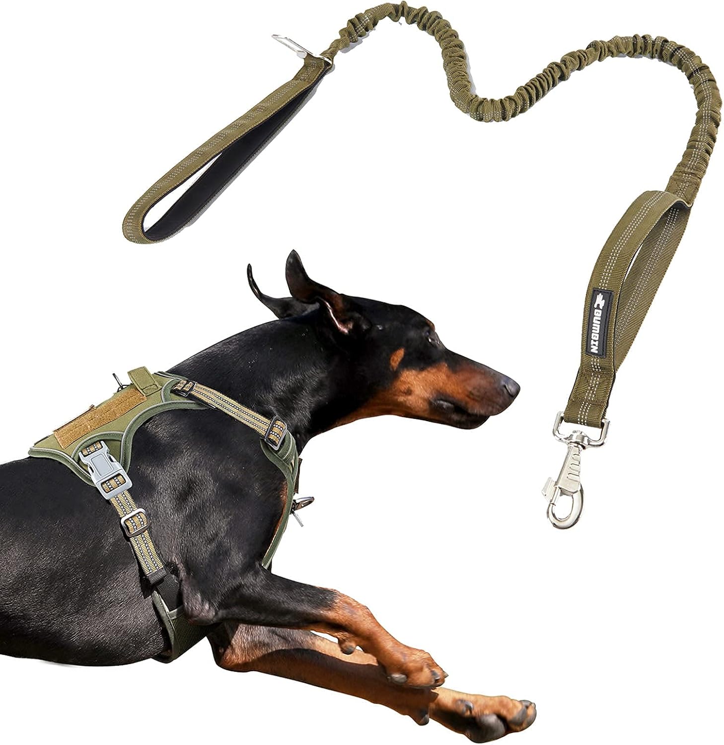 BUMBIN Dog Harness for Large Dogs No Pull, Tactical Dog Harness, with Handle, Adjustable Dog Vest Harness, 6Ft Bungee Dog Leash Large Dogs, No Pull Shock Absorbing Dog Leash with Car Seat Belt