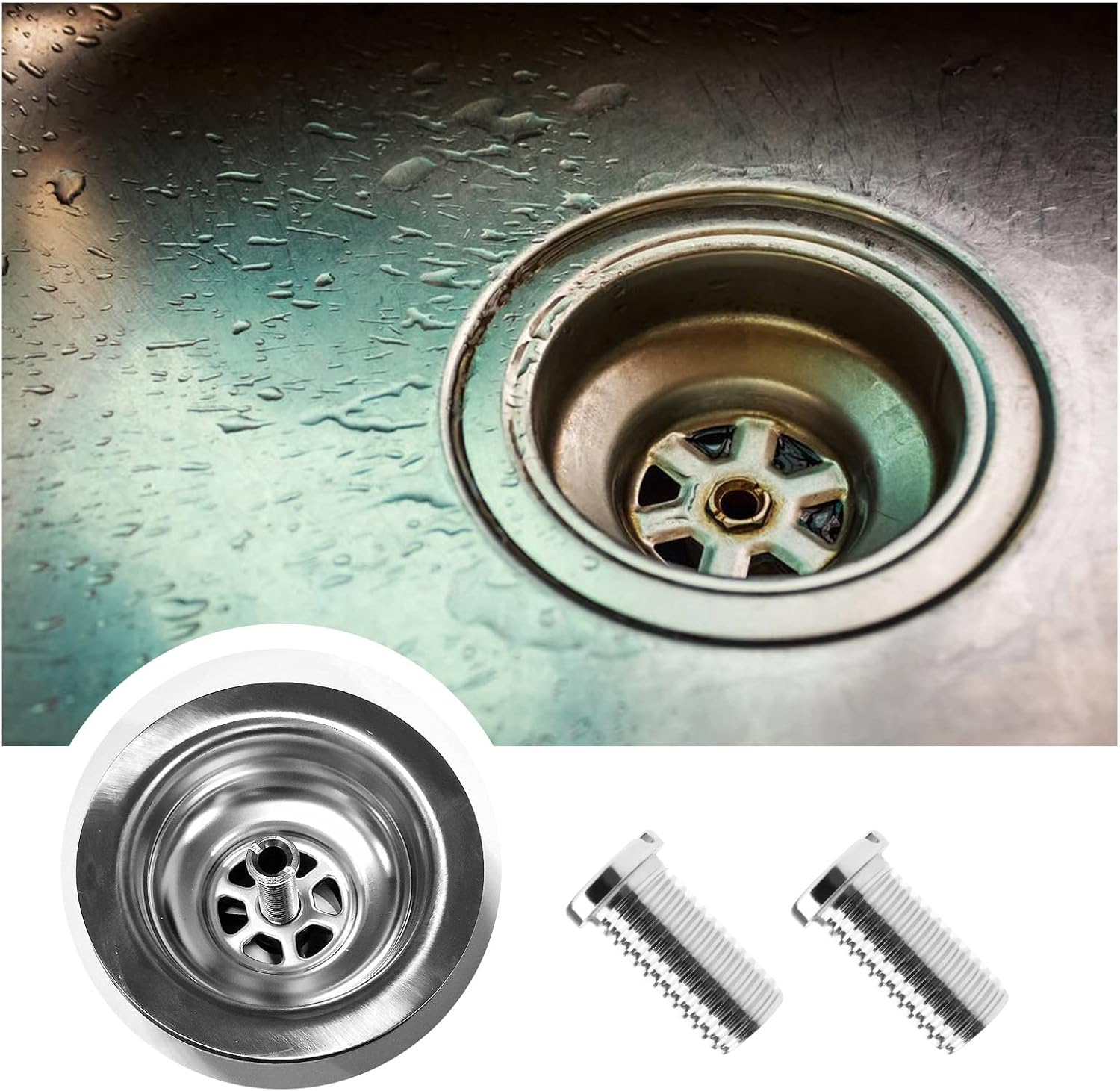 2pcs Kitchen Sink Strainer Screw Thicken 304 Stainless Steel Strainer