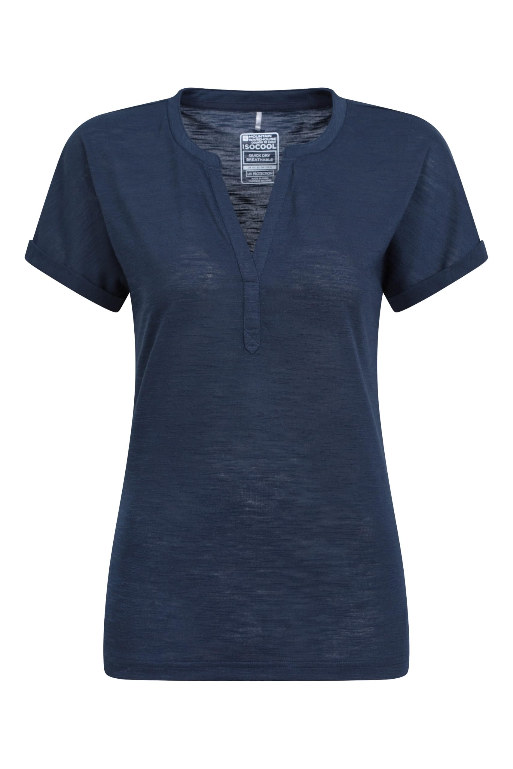 Mountain Warehouse Women's 'Skye' Lightweight Breathable Short Sleeve Casual V-Neck Slub T-Shirt in Navy | Size: 8