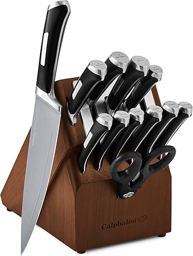 Calphalon Juego de cuchillos de cocina con bloque autoafilable, cuchillos antiadherentes de 13 piezas