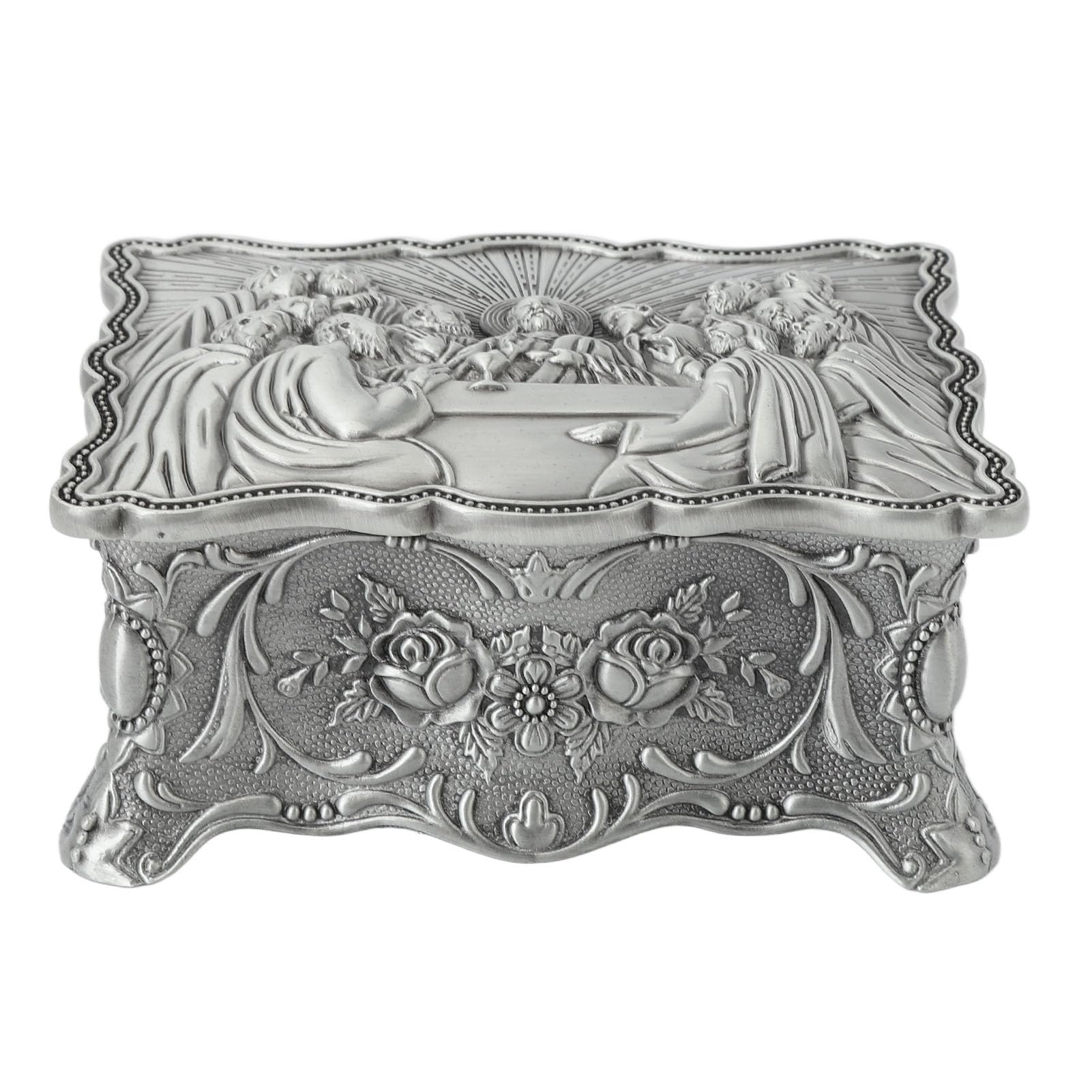 MINGZHE Vintage Jewelry Box Colorfast European And American Retro Metal Creative High End Jewelry Tabletop Jewelry Box Christian Ring Box Decorative Storage Box Velvet Zinc Alloy (S)
