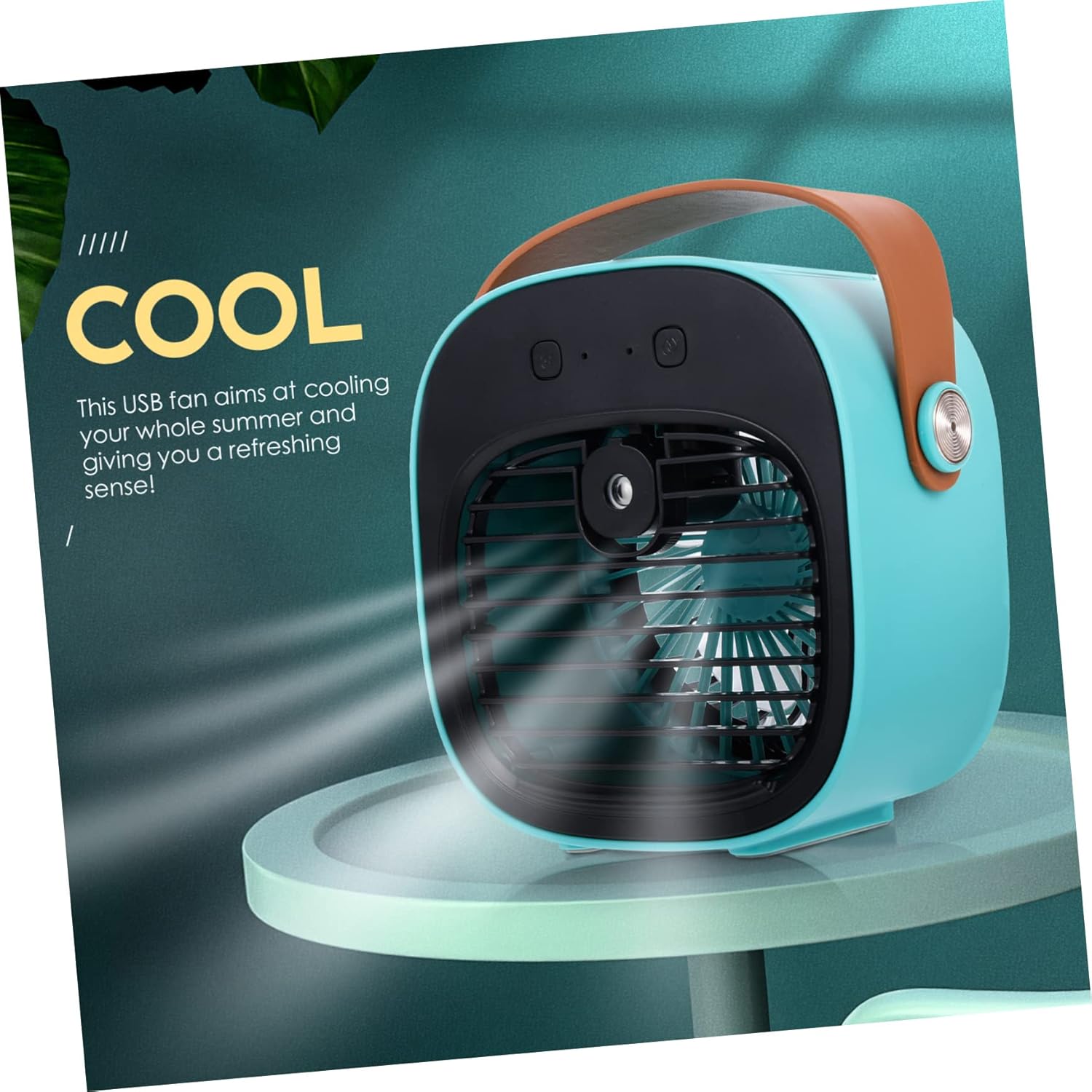Portable USB Desk Misting Fan with Water Tank Multifunctional Cooling Air Fan for Home Office Travel Quiet Operation Blue Compact Design