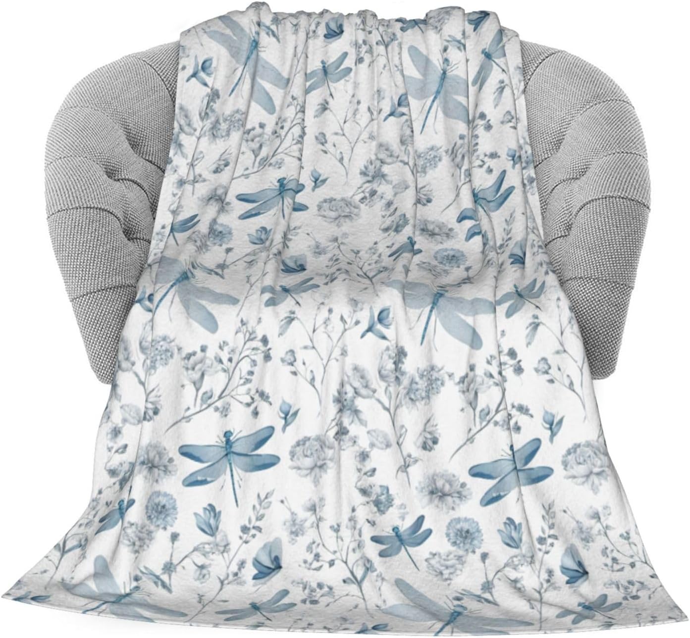 Dujiea Blue Dragonfly Fuzzy Flannel Blanket Throw 40"X50", Super Soft Lightweight Blanket Throw for Couch Chair Sofa, Cozy Bed Blanket for Kids Adults