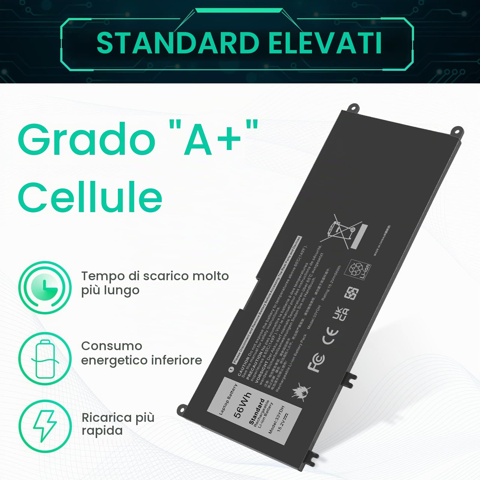 ASUNCELL 56WH 15.2V 33YDH Batteria per PC portatile Dell Inspiron 17 7000 15 7577 17 7773 17 7778 17 7779 2in1 17 7786 Series 33YDH PVHT1 W7NKD 81PF3 081PF3 3P30E. P30E001 DNCWSCB6106B